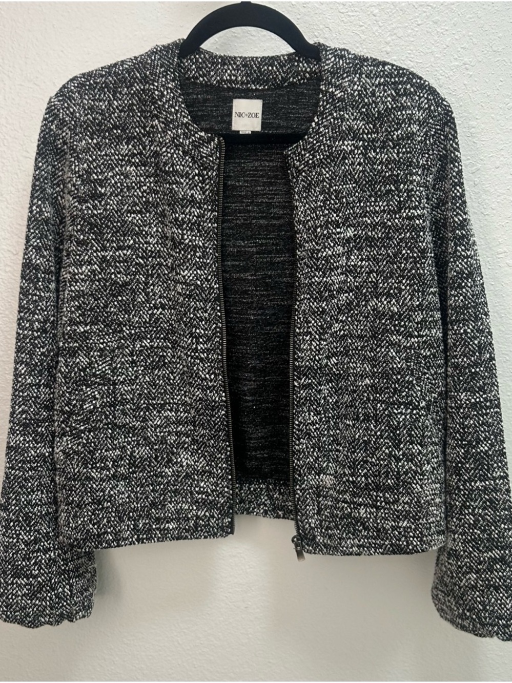 NIC+ZOE Black & White Tweed Zip-Front Blazer